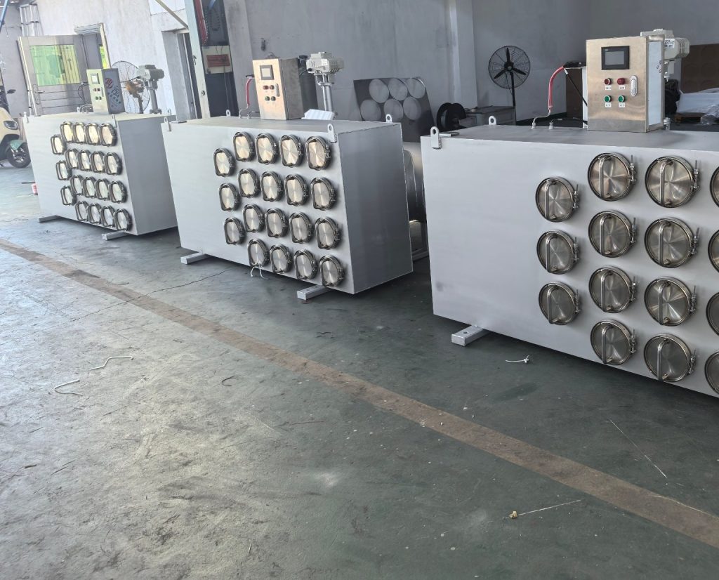 About Us AIFILTECH workshop: multi-core metal exhaust purifier units in batch production